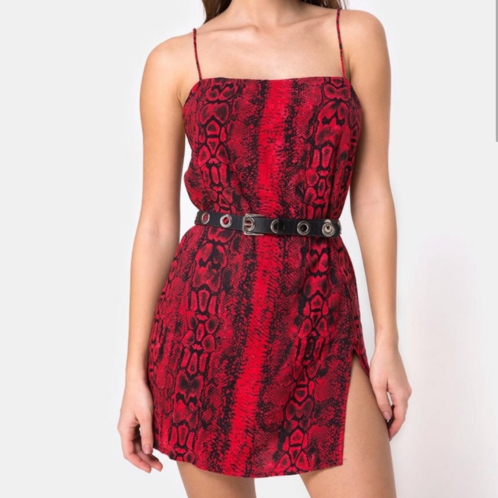 Datista red Snake slip dress with slit | Size XS Motel Rocks